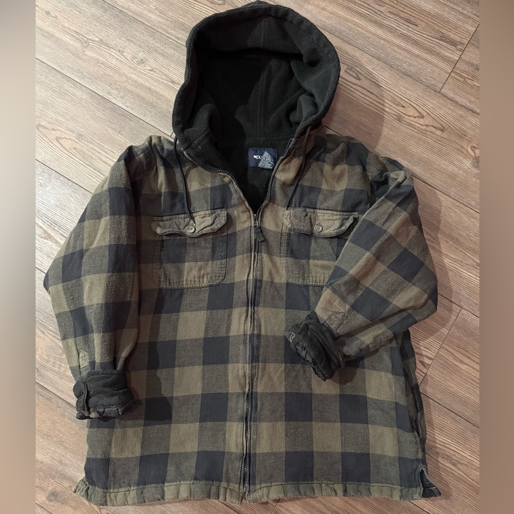 Puritan Hooded Barn Jacket Plaid Fleece Lined Zip Up Flannel Men’s L 42–44